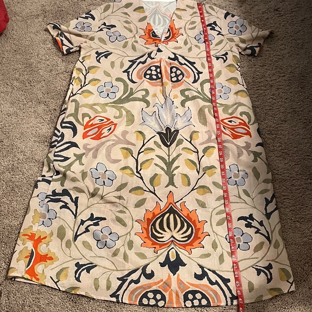Chrisflo Floral Midi Dress in Cream and Orange NWOT Size XL - Picture 3 of 7
